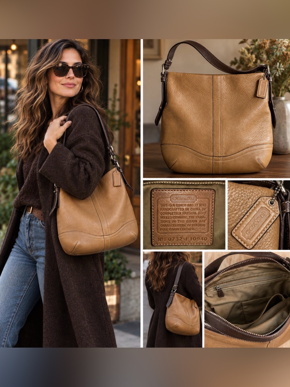 Coach F10940 Legacy Camel Pebbled Leather Convertible Hobo Shoulder Bag Y2K